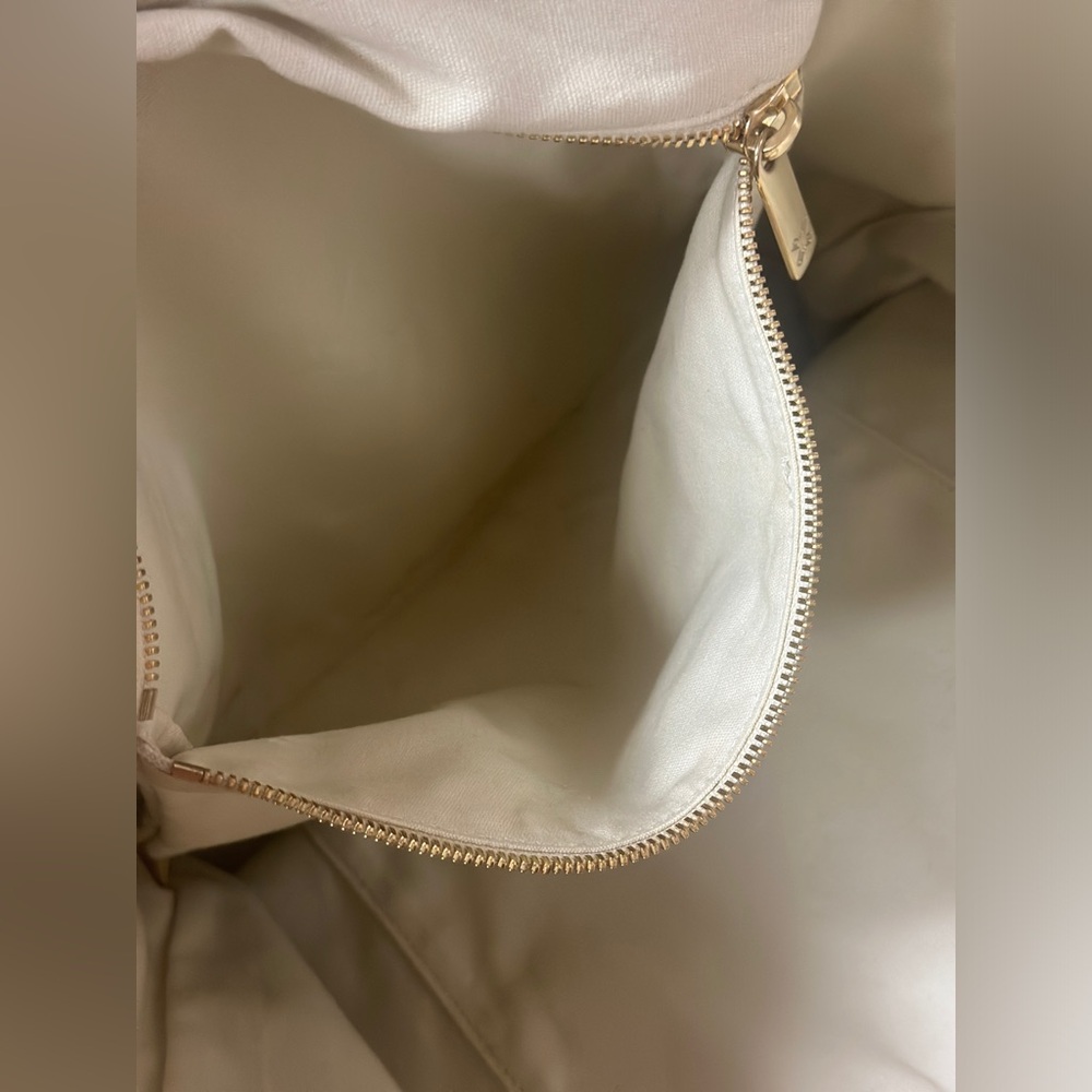 Sancia Minka Canvas and Croc Embossed Cowhide Leather Tote Bag In Cognac/White - Picture 8 of 16